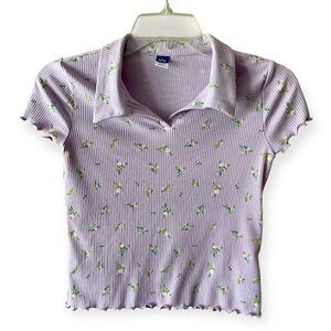 Old Navy Lilac Floral Ribbed Kids Blouse